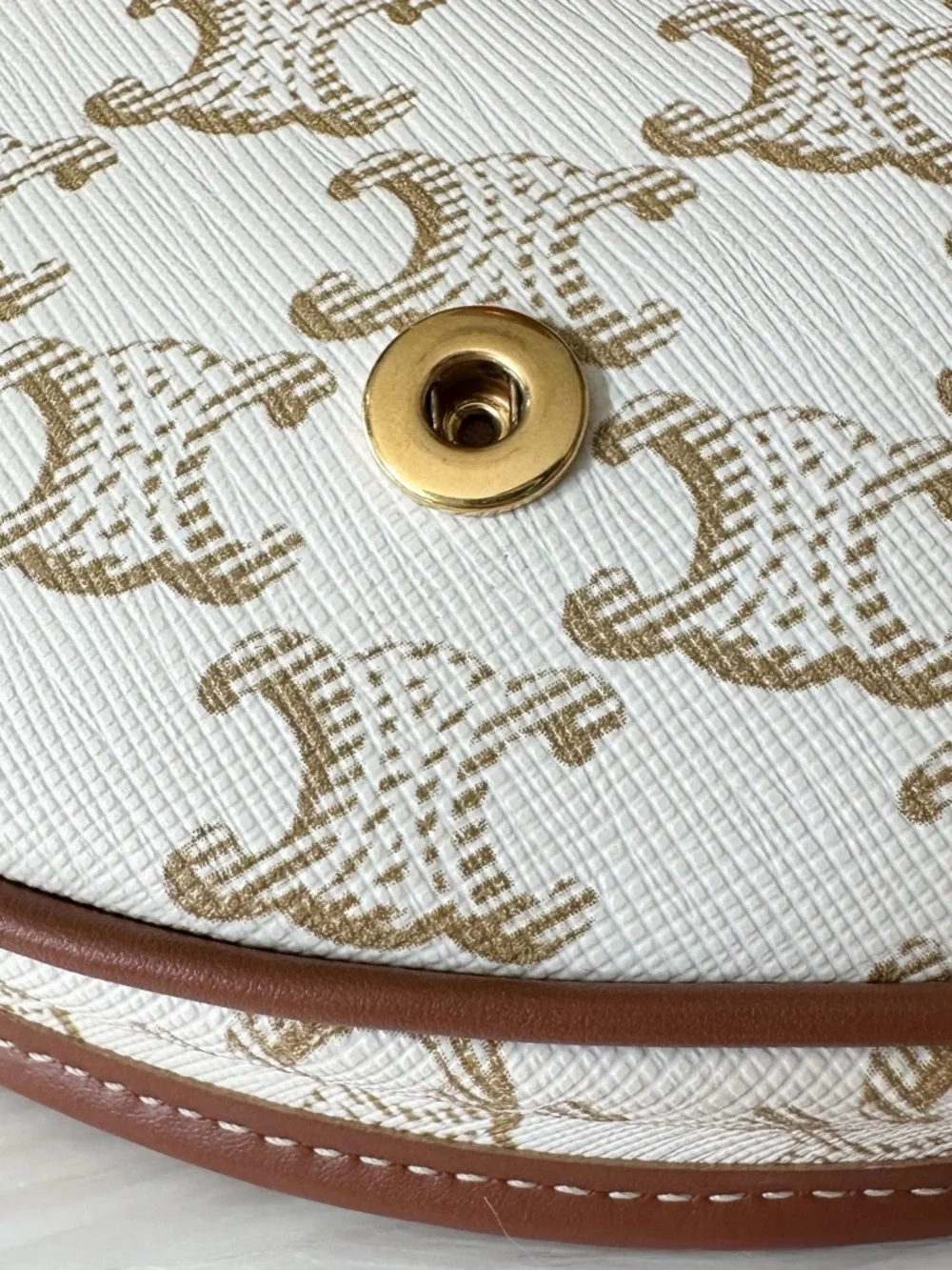 Celine Mini Besace in White Triomphe Canvas Calfskin Crossbody Bag - Picture 8 of 12